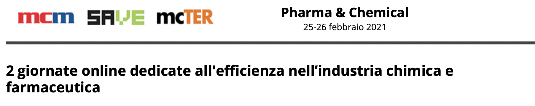 Pharma & Chemical: 2 giornate online dedicate all'efficienza nell’industria chimica e farmaceutica